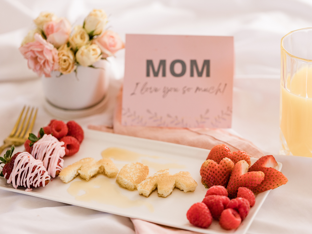 Mother's Day breakfast on tray.